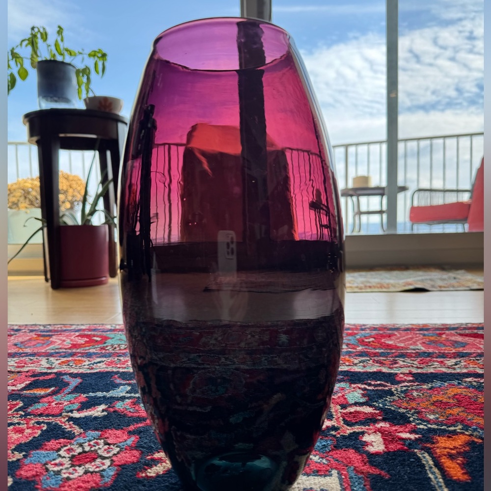 Hand blown large glass ombré vase.